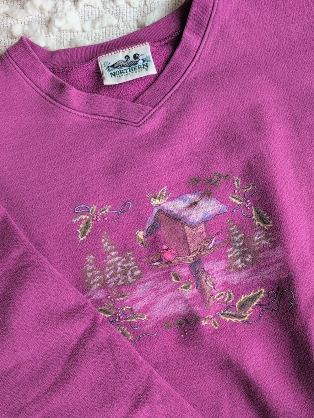 Granny Cottage Comfy V Crewneck Sweatshirt Small Medium Birdhouse Country